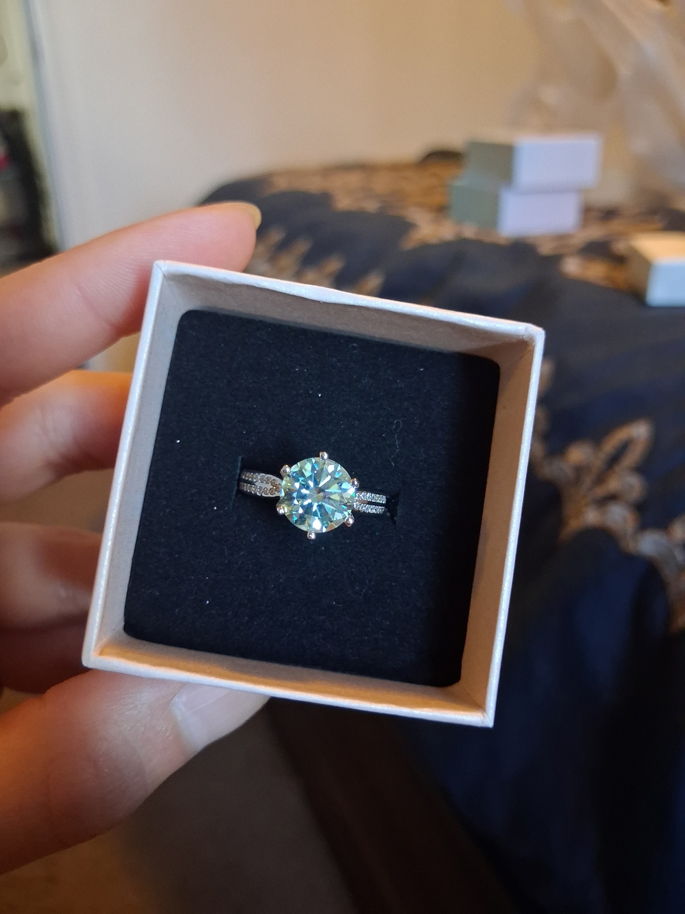 3 Carat Light Blue Round Cut Ring